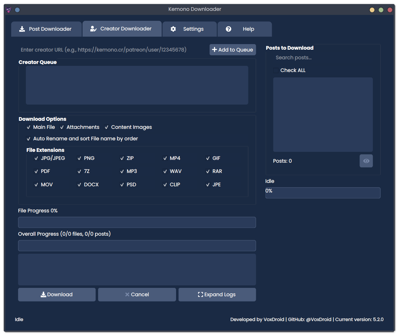 Creator Downloader Tab